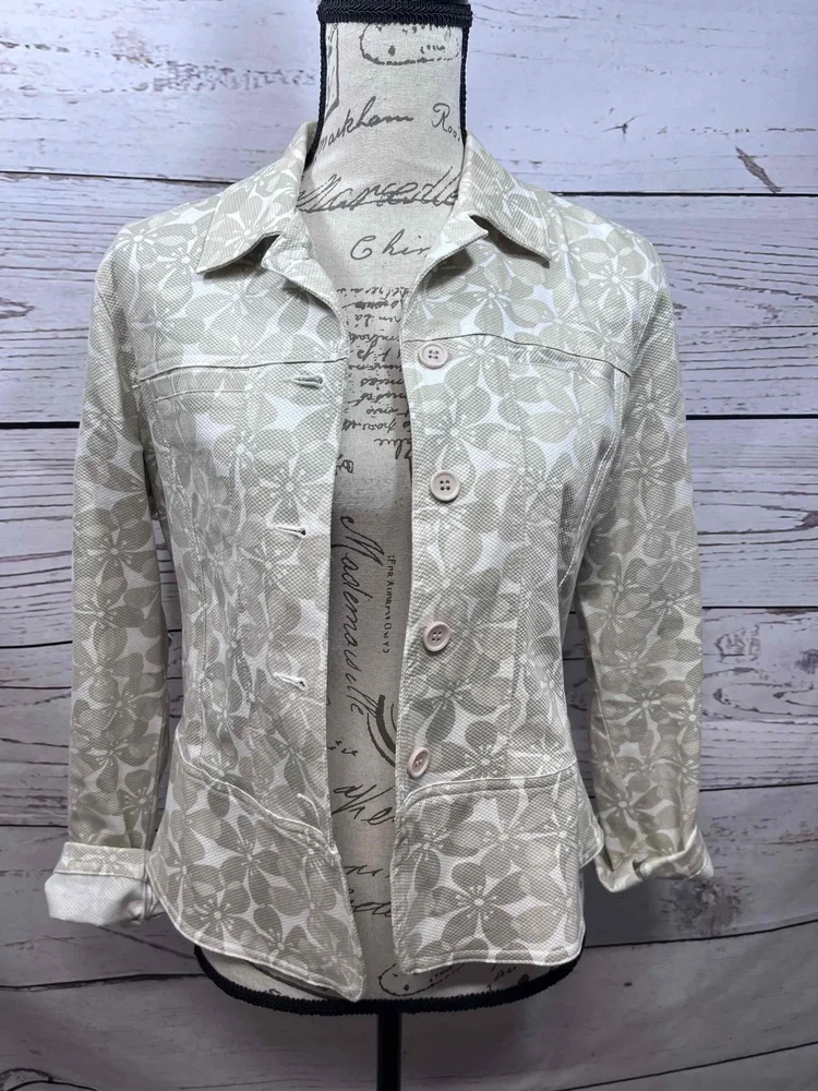 Lemon Grass Studio Tan Green Button Down Jacket Small‎